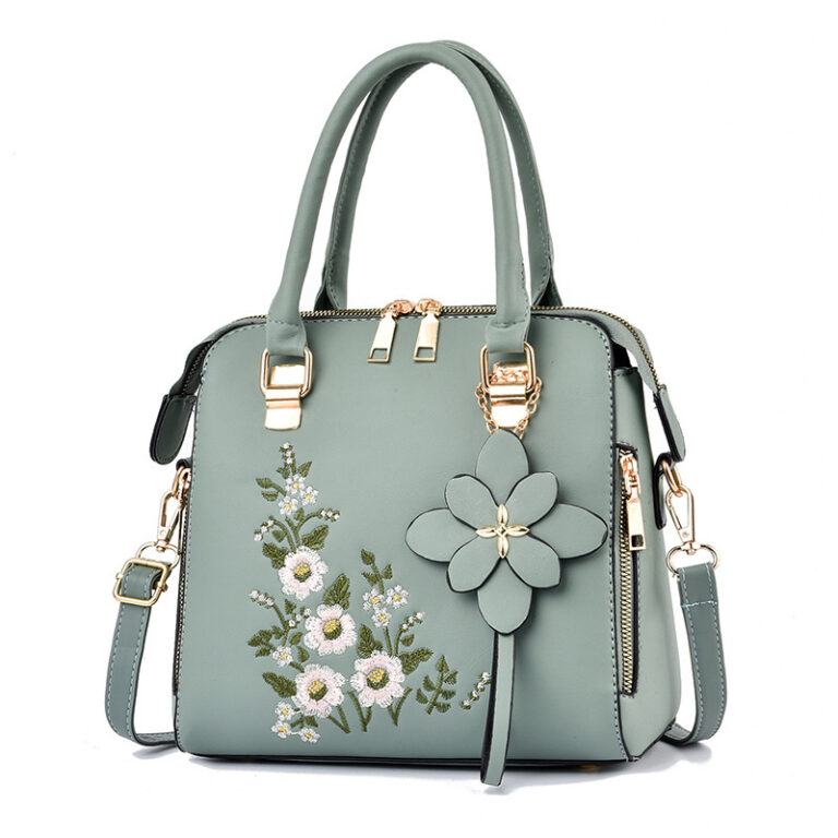 Flowers embroidered women shoulder handbag