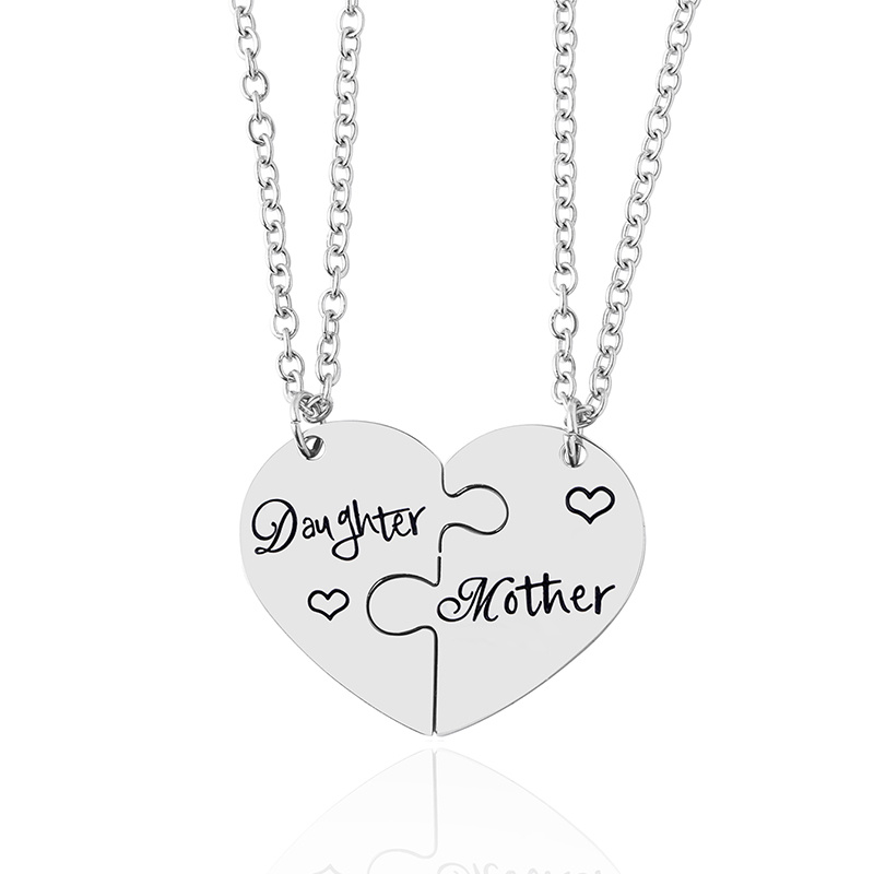 Daughter mother puzzle heart pendant necklace